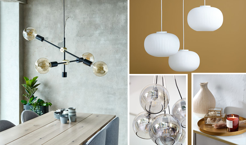 ceiling pendant lighting in black, gold and white